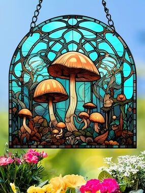 Vibrant Art Nouveau Mushroom Art Dome Wall Hanging